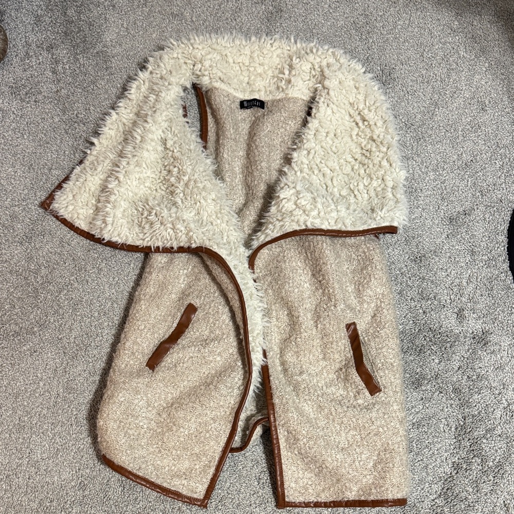 Women's Cream and Brown Sherpa Jacket vest